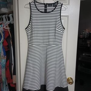 Nicole Miller Black and White Striped Sleeveless Midi Dress